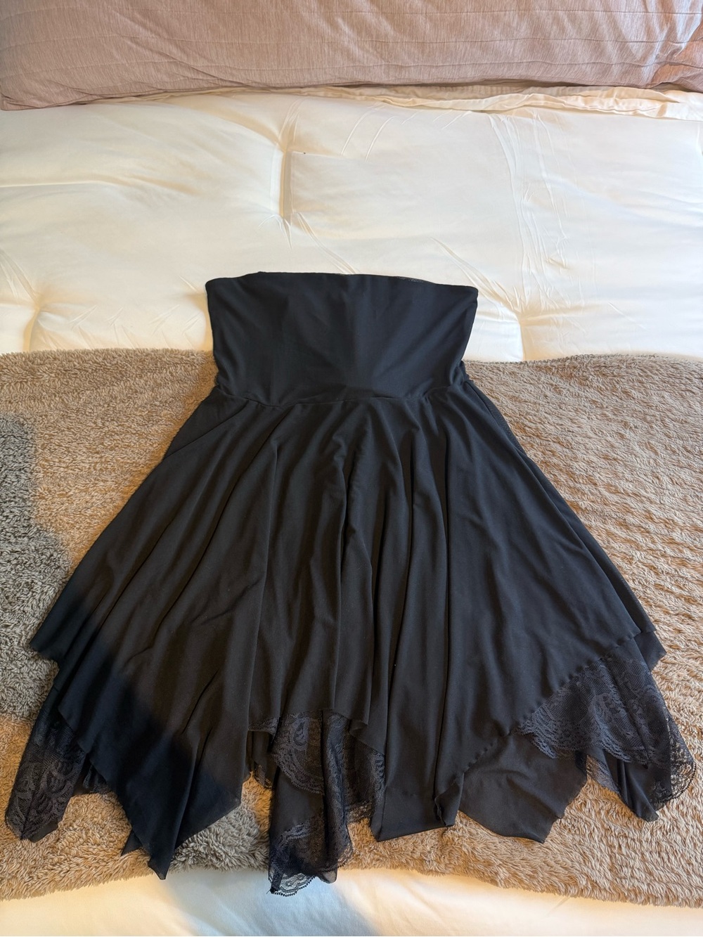 Urban Outfitters Black Strapless Handkerchief Hem Dress
